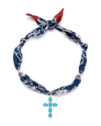 rgwtgkyh Silk Scarf Necklace with Charm Boho Turquoise Cross Pendant Bandana Necklace Vintage Western Jewelry Gift for Women Cowgirl Cowboy