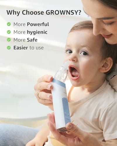 GROWNSY Nasal Aspirator for Baby, Electric Nose Aspirator for Toddler, Baby Nose Sucker, Automatic Nose Cleaner with 3 Silicone Tips, Adjustable Suction Level, Music and Light Soothing Function, Blue - Thumbnail 5