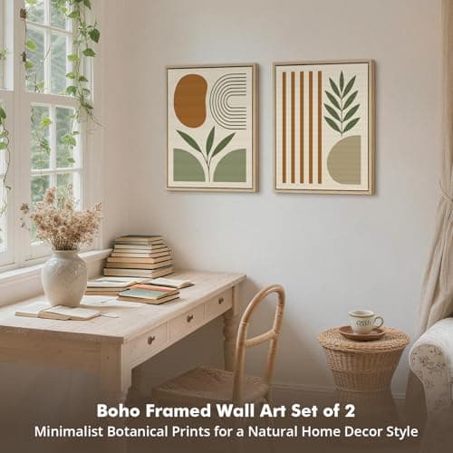 DAJONART Minimalist Boho Wall Art Set of 2,Sage Green & Olive Gray Abstract Prints Duo Framed Canvas for Modern Organic, Japandi, and Bedroom Decor,Neutral Earth-Tone Geometric Wall Decor,12x16 in - Thumbnail 5