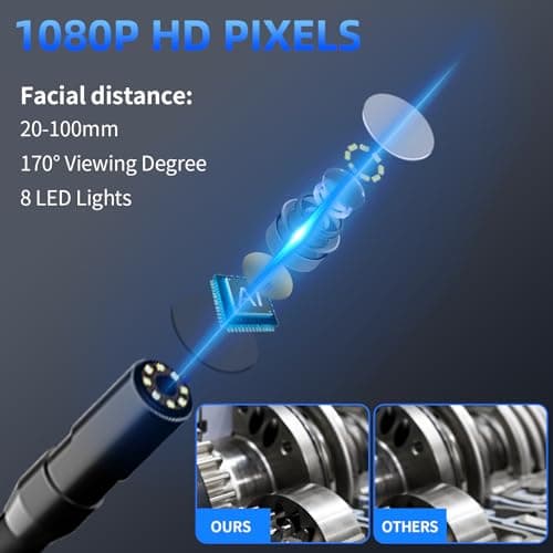 WINWEND Endoscope Camera with Light - IP67 Waterproof Borescope Camera with 8 Adjustable LED Lights | 4.3" LCD Screen Borescope | HD 1080P Inspection Cameras with 16.5ft Semi-Rigid Cord Tools for Men - Thumbnail 6