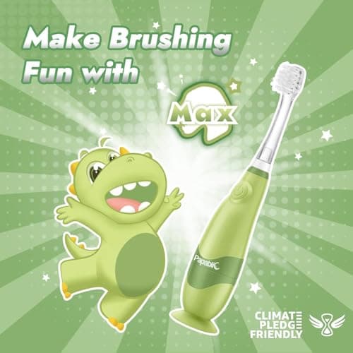 Papablic Toddler Sonic Electric Toothbrush Kids for Ages 1-3 Years, Baby Electric Toothbrush with Cute Dino Cover and Smart LED Timer, 2 Brush Heads (Max) - Thumbnail 2