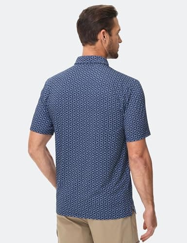 Cotrasen Golf Polo for Men Print Shirts Short Sleeve Moisture Wicking Performance Collared Breathable Tee Shirts Navy Blue M - Thumbnail 6