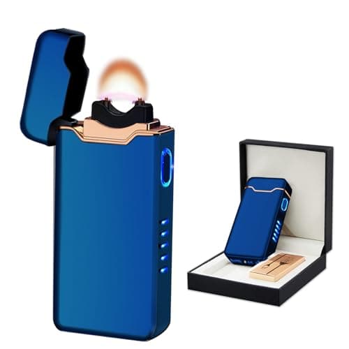 BABOBIU Windproof Lighters Rechargeable Electric Lighters Plasma Lighter with LED Light Power Display Cool Lighter for Fire BBQ Candle Indoors Outdoors (Blue) - Image 1