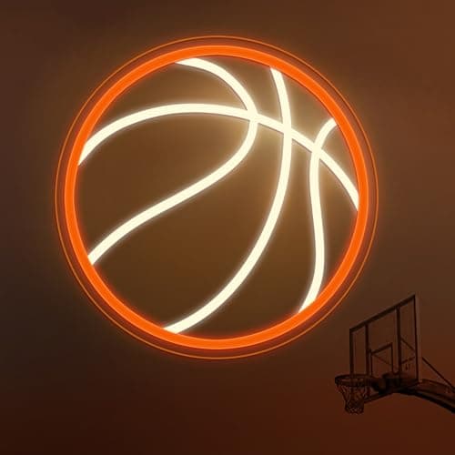 Basketball Neon Sign, 11.02×11.02 Inch LED Neon Light for Wall Decor, USB Powered Dimmable Sports Decor for Living Room Bedroom Game Room（Warm White & Orange） - Image 1