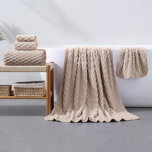 NALIVO Extra Large Bath Towel Sheet-40x80 Inches Oversized,Super Soft,Quick Dry,Microfiber Shower Towels Highly Absorbent,Plush Bathroom Towels for Adults, Premium Quality (Beige, 2PCS) - Thumbnail 2