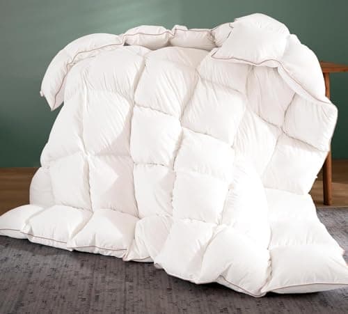 Down Comforter King Size – All Season Medium Weight Fluffy White Duvet Insert, Warm Feather Bedding, Soft 100% Cotton Cover, 90x106 Inch - Thumbnail 4