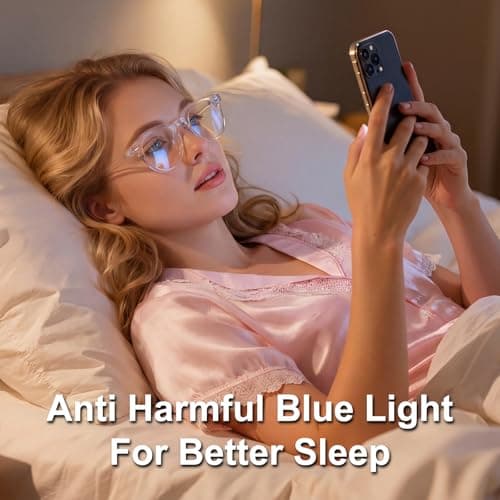 Nuanho Blue Light Glasses for Woman Men, Round Computer Glasses Anti Eyestrain for Better Sleep with Clear Lens & TR90 Frames(A2 Light Black) - Thumbnail 6