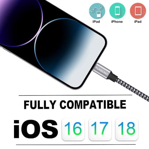 YUNSONG iPhone Charger [MFi Certified], 3Pack 6FT Nylon Braided Lightning Cable Fast Charging High Speed Data Sync USB Cord Compatible with iPhone 14 13 12 11 Pro Max XS XR X 8 7 6S 6 Plus SE - Thumbnail 4