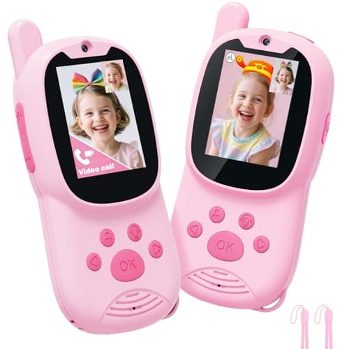 Eveedo Video walkie talkies for Kids,2 Pack Rechargeable Kids Walkie Talkies can Send Messages,Christmas Birthday Gifts for Kid Age 3-12,Portable Toddler Toy for 4 5 6 7 8 9 Year Old Girls Boys Pink - Image 1