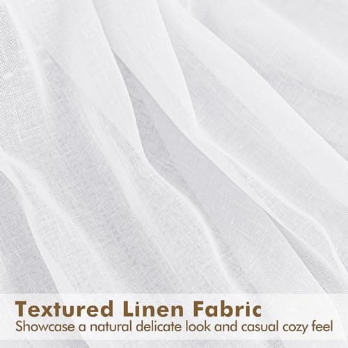 HolidayIdeas 4 Panels Sheer Outdoor Curtains for Patio Waterproof-Linen Semi Voile White Curtains Sun Filtering Privacy Outside Extra Wide Curtains for Gazebo, Front Porch, Pergola 110x108 Inch White - Thumbnail 6