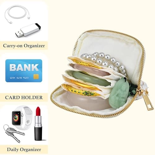 Zeelooroo Small Travel Jewelry Case, Soft Tweed Organizer Pouch for Bangle, Bracelets, large Earrings, Beaded necklace, Anti-Scratch & Portable Jewelry Bag Holder for Travel & Everyday Use (lavender) - Thumbnail 4