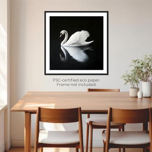 Moonow7 Elegant Wall Art Prints, Black and White Swan Gliding on Water for Wall Decor in Living Room, Bedroom, Entryway Shelf, Dressing Room, or Office, Unframed Size 12x12” / 30x30 cm - Thumbnail 4