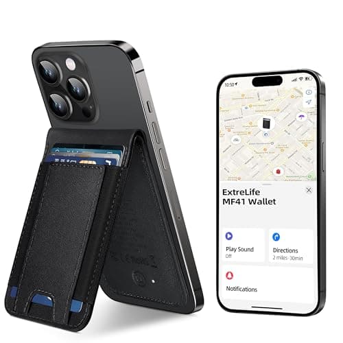 ExtreLife MagSafe Wallet, Work with Apple Find My, Magnetic Phone Wallet Stand for iPhone 17/16/15/14/13/12 Series, 8 Card Holder, RFID Blocking, Rechargeable, Classic Black - Image 1