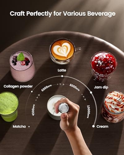 Maestri House Rechargeable Milk Frother with Stepless Speed Control, LunaFro Max Handheld Electric Foam Maker Waterproof Drink Mixer Foamer with Stand & Detachable Whisks for Lattes, Cappuccino - Thumbnail 4