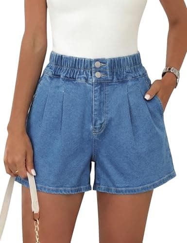Nitzana Women's Denim Shorts Summer Baggy Elastic High Waisted Wide Leg Jean Shorts with Pockets Trendy 2026 Blue M - Image 1