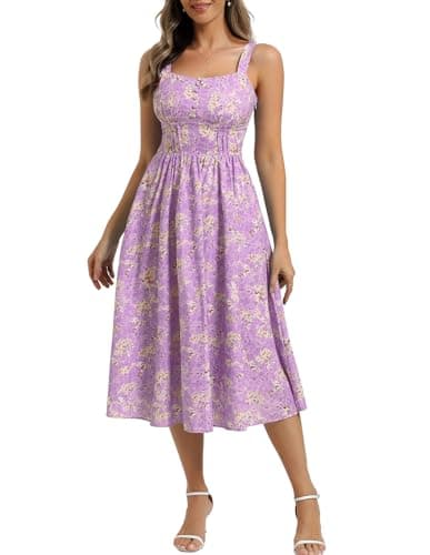 Belle Poque 2026 Summer Purple Floral Dress for Women Sleeveless A-line Sundress Elegant Midi Flowy Beach Dress X-Large - Image 1