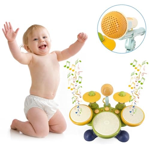 Electronic Hand Drum Set for Toddlers with Microphone, Cymbals and Lights - Thumbnail 5