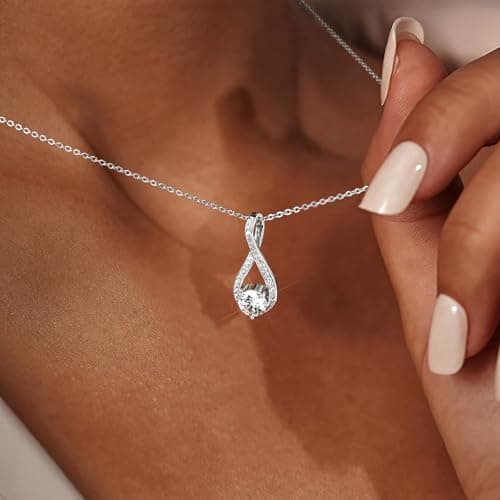Moissanite Diamond Necklaces for Women, Sterling Silver Pendant Necklace 18K White Gold Plated Hypoallergenic Dainty Moissanite Necklace Jewelry for Women D Color VVS1 Clarity 1.0CT Jewelry Gifts - Thumbnail 4