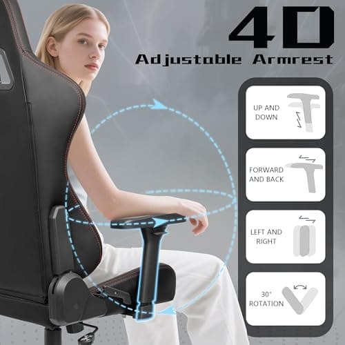 VENTUVIBE Gaming Chair 4D Adjustable Armrests - 170° Reclining & 320lb Capacity, High Back Ergonomic Computer Chair with Lumbar Support, Office Game Chair for Adults, PU Black - Thumbnail 5