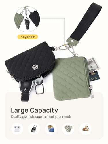 Telena Mini Zip Around Wristlet Wallets for Women Coin Purse Keychain Dual Pouch Wallet Green Black - Thumbnail 3