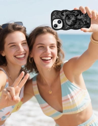 Aitipy Magnetic Case for iPhone 13/14, Compatible with MagSafe, Cute Black Flower Floral Aesthetic Soft Silicone Curly Wavy Shockproof Protective Phone Cover for Women Girls - Thumbnail 6