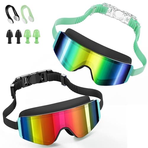 Aegend Kids Swim Goggles 2 Pack – Large Frame Anti Fog Soft Silicone Leak Proof UV Protection for Boys Girls Age 3-15 - Image 1