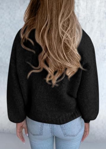 KIRUNDO Sweaters for Women Fall 2026 Oversized V Neck Cozy Cute Casual Long Sleeve Knit Pullover Trendy Winter Clothing(Black, Small) - Thumbnail 2