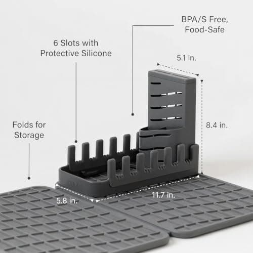 Dorai Home Collapsible Dish Drying Rack and Stone Dish Pad – Large Foldable Drying Rack with Instant - Dry Stone Mat –Space-Saving Drainer Rack for Kitchen Counter - 24.6" x 16.5", Slate - Thumbnail 5