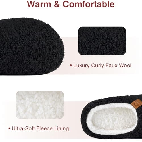 Evshine Memory Foam Fuzzy Slippers for Women Curly Fleece House Shoes Cozy Warm Indoor Slip on, Black 37 - Thumbnail 5