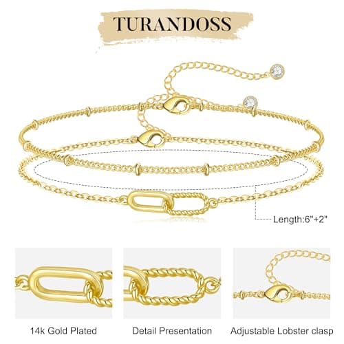 Turandoss Gold Bracelets for Women - Dainty 14K Gold Plated Interlocking Bracelets Layered Interlock Circles Bracelet Delicate Minimalist Twisted Interlock Bracelet for Women Trendy Birthday Gifts - Thumbnail 5