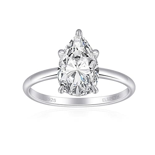 Elspeth 3CT Pear-Shaped Engagement Ring 925 Sterling Silver Hidden Halo Solitaire Cubic Zirconia Wedding Promise Ring for Women Size 8.5 - Image 1