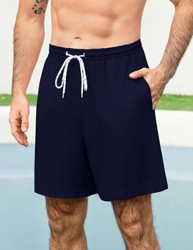 Aprolive Mens Swim Trunks Quick Dry Board Shorts 7 inch Pockets Beach Drawstring No Liner Loose Fit Lightweight Swimsuit(Dark Blue,Small) - Thumbnail 2