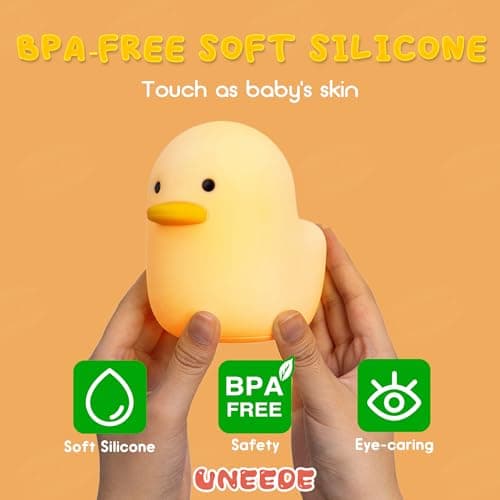 UNEEDE LED Benson Night Light, Cute Duck Animal Silicone Nursery Night Light Rechargeable Table Lamp Bedside Lamp with Touch Sensor for Baby Girls Women Bedrooms, Living Room - Thumbnail 2