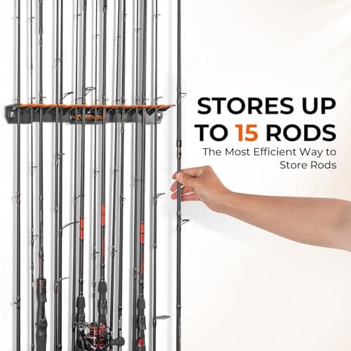 KastKing V15 Vertical Fishing Rod Holder – Wall Mounted Fishing Rod Rack, Store 15 Rods or Fishing Rod Combos in 17.25 Inches, Great Fishing Pole Holder and Rack - Thumbnail 2