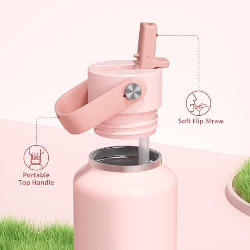 POWCAN 24 oz Water Bottle Insulated: Leakproof, Keep Cold 24H, Car Cupholder Friendly, Top Handle, Lightweight, Metal Water Bottle with Straw for Outdoors, Trip, Fitness, Gift, Running (Cotton Candy) - Thumbnail 3