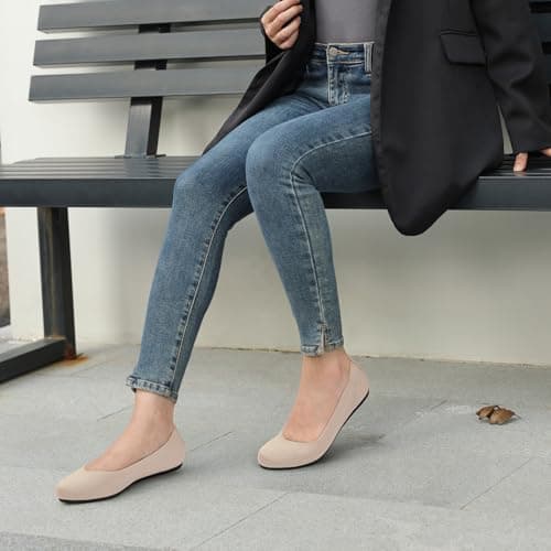 ATHMILE Women's Ballet Flat Shoes Round Toe Slip on Women Flats Knit Flat Shoes for Women for Dressy Casual Office Work Wedding Comfort Soft Pink Size 9 - Thumbnail 2