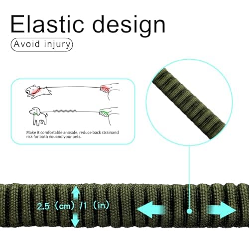 20” Strong Short Leash for Dog, Heavy Duty Bungee Dogs Leash with Padded Handle Car Seatbelt, Dog Training Leashs for Large or Medium Dogs - Can be Used with Other leashes (Army Green) - Thumbnail 3