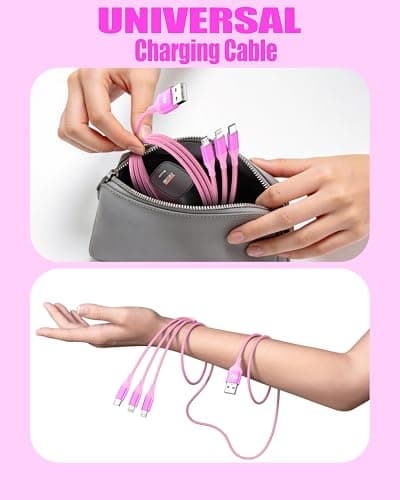 ShSiXin 3 in 1 Multi Charging Cable for Multiple Devices with USB-C/IP/Micro Port, USB Cable iPhone Charger Cord, Travel Car Charger Cord for iPhone17-8, Galaxy 25 Android iPad, 2Pack 4FT-Rose - Thumbnail 5