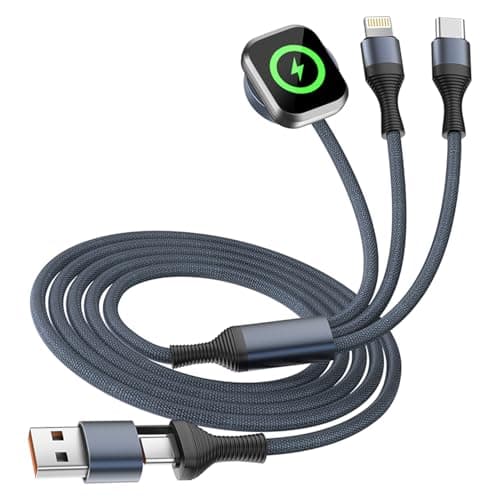 3 in 2 Multi Charging Cable Cord for iWatch Charger/IP/USB C,Travel Cruise Essentials,Braided USB A/C Cable iPhone Charger for Multiple Devices,Car Accessories for iWatch Series/iPhone 17-11/iPad-4FT - Image 1