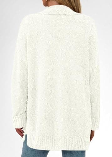 KIRUNDO Cardigan Sweaters for Women 2026 Fall Chunky Fuzzy Knit Open Front Loose Long Sleeve Sweater Coats Winter Clothing(White, Large) - Thumbnail 2