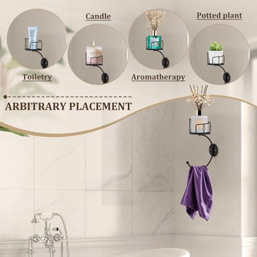 Fashion Matte Black Towel Hook with Candle Holder, Metal Sturdy Wall-Mounted Hand Towel Holder for Bathroom, Holder for Glasses, Candles and Plants, Coat Rack for Bedroom and Bathroom Decor - Thumbnail 4