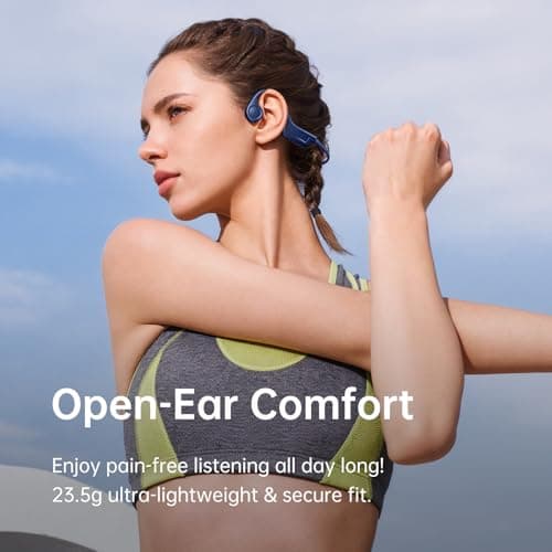 Kinglucky Bone Conduction Headphones for Sports, 23.5g Lightweight Open-Ear Earbuds with Mic, Secure Fit Running & Cycling Headphones, Bluetooth 5.4, IPX5 Sweat-Resistant Blue - Thumbnail 2