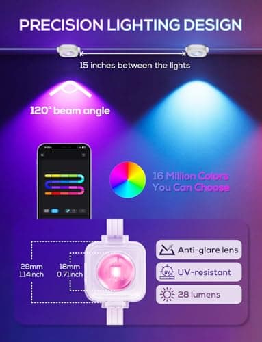 Permanent Outdoor Lights for House, 100ft AI Smart Eave Lights with 60 LED Lights, 66 Scene Modes with App/Remote Control for Christmas Decor, IP67 Waterproof, Compatible with Alexa, Google Assistant - Thumbnail 3