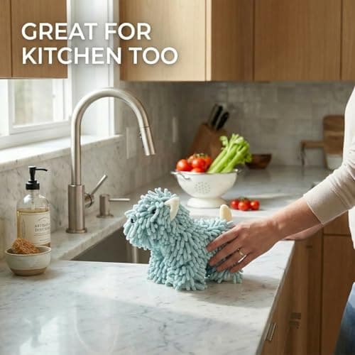 FAGOBI Cute Dog Chenille Hand Towel, 3D Fuzzy Puppy Hangable Ball Hand Towel Microfiber Super Soft Absorbent Bathroom & Kitchen Towels with Hanging Loop, Can Be Placed on the Sink Countertop (Green) - Thumbnail 6