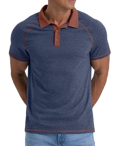 Sailwind Mens Cotton Polo Shirts Short Sleeve Raglan Collared Casual Summer Fashion Golf Shirts Navy Blue - Thumbnail 5