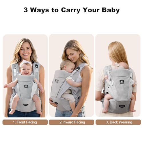 SUNVENO Baby Hip Carrier, Baby Carrier with Hip Seat, Patented Ergonomic Support for Heavy Babies, Lightweight Breathable Design, 7-45 lbs - Thumbnail 5