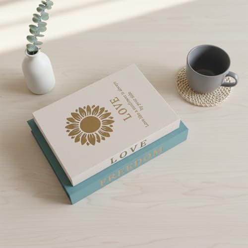 VEKALON Decorative Faux Book Decor - Set of 2 Linen Golden Butterfly Sunflower Fake Book Storage Box for Coffee Table,Bookshelf and Home Decoration(Tiffany Blue Beige) - Thumbnail 3