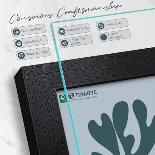 TENIBYC 5x7 Picture Frame 3 Pack - Black Woodgrain, Solid Wood & HD Tempered Glass, Table Display or Wall Hanging - Thumbnail 4