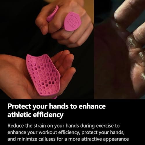 VAGUYGY Workout Grips,Rubber Fingerless Gym Gloves, Pull Up Grips for Men Women Crosstraining Palm Grips Hand Protection，Suitable for Gym & Home Workouts, Improves Grip Strength(1,pink) - Thumbnail 2