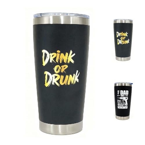 Birthday Gift for Dad Stainless Steel Travel Mug With Magnetic Slider Lid for Father, Funny Coffee Cup“Drink Or Drunk” 20OZ Matte Black Tumbler Double Wall Vacuum, Leak proof Coffee Mug for Men